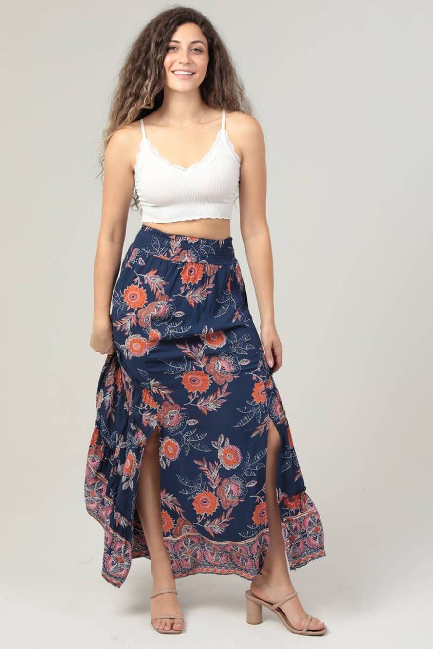 Angie's  FLORAL PRINT DOUBLE SLIT MAXI SKIRT